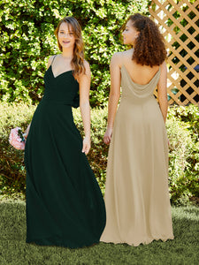 Spaghetti Strap Chiffon Dress With Satin Belt In Emerald Green