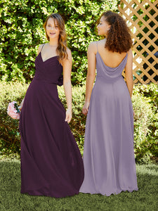 Spaghetti Strap Chiffon Dress With Satin Belt In Aubergine