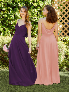 Spaghetti Strap Chiffon Dress With Satin Belt In Royal Purple