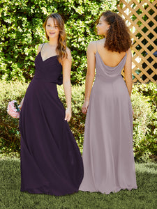 Spaghetti Strap Chiffon Dress With Satin Belt In Dusty Lavender