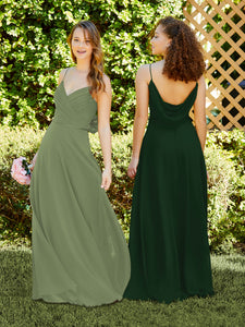 Spaghetti Strap Chiffon Dress With Satin Belt In Hunter Green