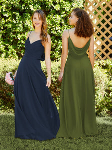 Spaghetti Strap Chiffon Dress With Satin Belt In Artichoke