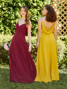 Spaghetti Strap Chiffon Dress With Satin Belt In Mahogany