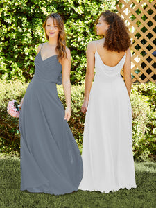Spaghetti Strap Chiffon Dress With Satin Belt In Misty Blue