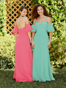 Chiffon A-Line Dress With Detachable Puff Sleeves In Lipstick