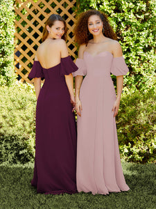 Chiffon A-Line Dress With Detachable Puff Sleeves In Ballet