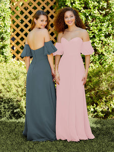 Chiffon A-Line Dress With Detachable Puff Sleeves In Pima Pink