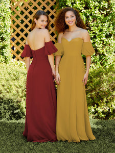 Chiffon A-Line Dress With Detachable Puff Sleeves In Autumn