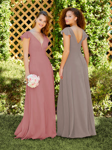 Chiffon Flutter Sleeve A-Line Gown In Mink