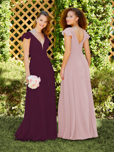 Chiffon Flutter Sleeve A-Line Gown In Sangria