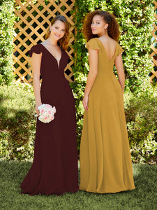 Chiffon Flutter Sleeve A-Line Gown In Mahogany
