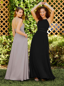 Chiffon And Tulle A-Line Halter Gown In Black