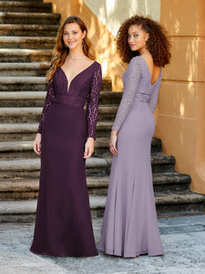Long Sleeve Lace And Chiffon Sheath Dress In Lilac