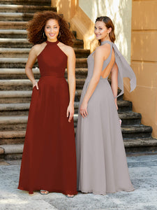 High Neck Chiffon Halter Gown With Pockets In Autumn