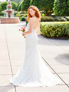 Patterned Lace And Tulle Fit-And-Flare Gown In Ivory Almond Nude