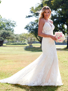 Patterned Lace And Tulle Fit-And-Flare Gown In Ivory Almond Nude