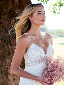 Patterned Lace And Tulle Fit-And-Flare Gown In Ivory Almond Nude