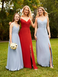 Buttoned Chiffon Gown In Misty Blue
