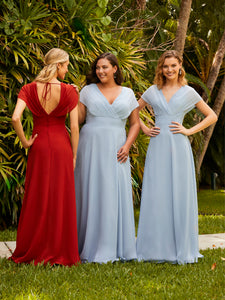 Portrait Collar Gown In Misty Blue