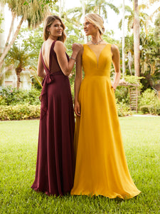 Chiffon And Tulle Gown In Ochre