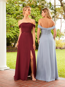 Off-The-Shoulder Gown In Misty Blue