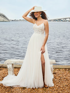 Lace Gown In Ivory Almond Nude