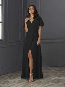 Chiffon A-Line Gown With Flutter Sleeves In Black