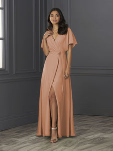 Chiffon A-Line Gown With Flutter Sleeves In Cantaloupe