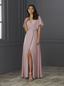 Chiffon A-Line Gown With Flutter Sleeves In Ballet