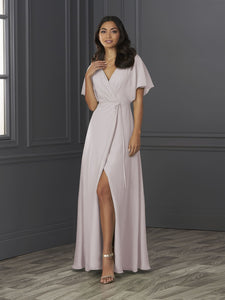 Chiffon A-Line Gown With Flutter Sleeves In Dusty Lavender