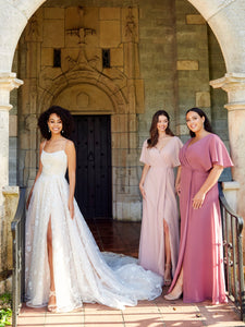 Chiffon A-Line Gown With Flutter Sleeves In Romance