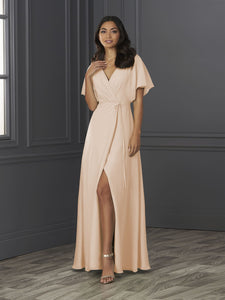 Chiffon A-Line Gown With Flutter Sleeves In Blush Pink