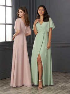 Chiffon A-Line Gown With Flutter Sleeves In Frost Rose