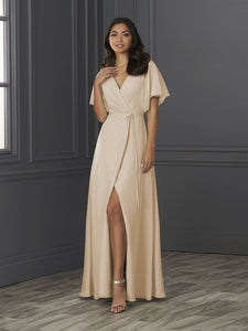 Chiffon A-Line Gown With Flutter Sleeves In Rose Water