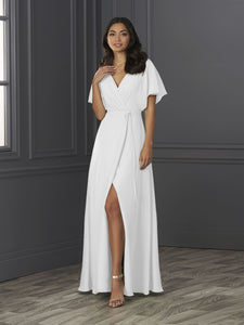 Chiffon A-Line Gown With Flutter Sleeves In Ivory