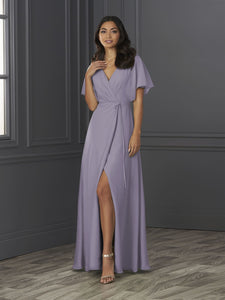 Chiffon A-Line Gown With Flutter Sleeves In Lilac