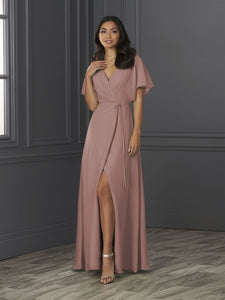 Chiffon A-Line Gown With Flutter Sleeves In Mauve