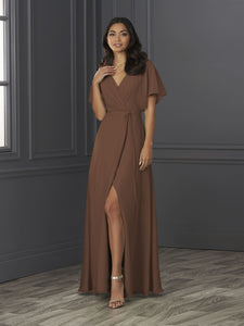 Chiffon A-Line Gown With Flutter Sleeves In Marsala