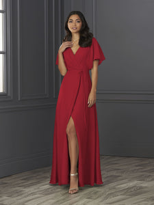 Chiffon A-Line Gown With Flutter Sleeves In Red