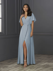 Chiffon A-Line Gown With Flutter Sleeves In Sky Blue