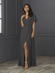 Chiffon A-Line Gown With Flutter Sleeves In Smoke