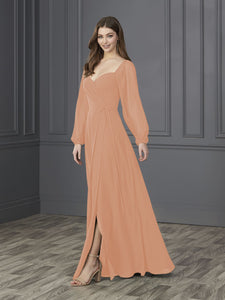 Chiffon Sweetheart Neckline A-Line Gown In Cantaloupe