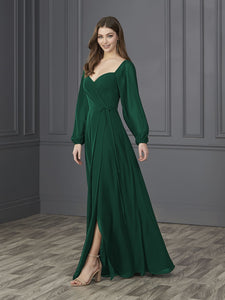 Chiffon Sweetheart Neckline A-Line Gown In Emerald Green