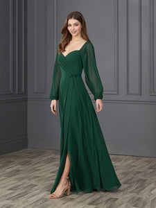 Chiffon Sweetheart Neckline A-Line Gown In Hunter Green