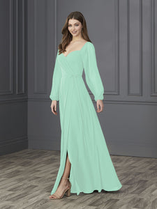Chiffon Sweetheart Neckline A-Line Gown In Aqua
