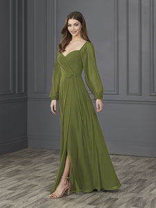 Chiffon Sweetheart Neckline A-Line Gown In Artichoke