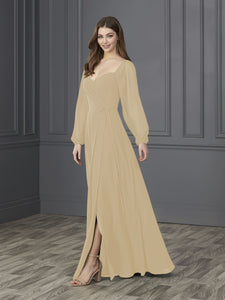 Chiffon Sweetheart Neckline A-Line Gown In Champagne