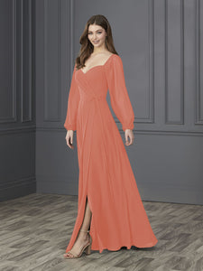 Chiffon Sweetheart Neckline A-Line Gown In Coral