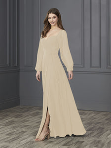 Chiffon Sweetheart Neckline A-Line Gown In Latte