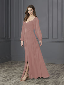 Chiffon Sweetheart Neckline A-Line Gown In Mauve